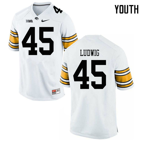 Youth #45 Joe Ludwig Iowa Hawkeyes College Football Jerseys Sale-White - Click Image to Close